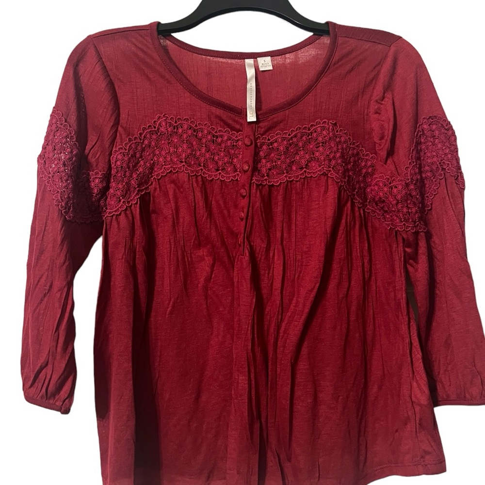 Burgundy Flower Lace Blouse Top